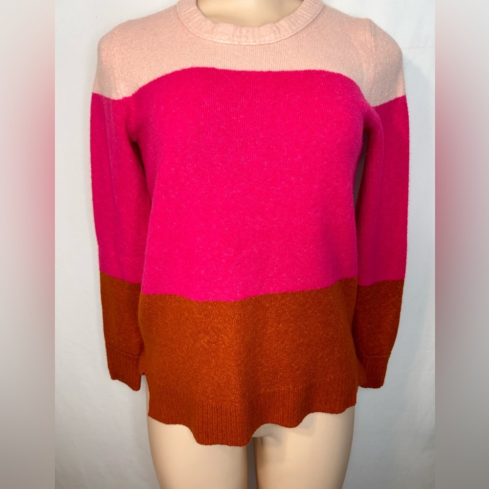 J Crew Women’s Sweater Color Block Long Sleeve Pink Hot pink Brown XXS